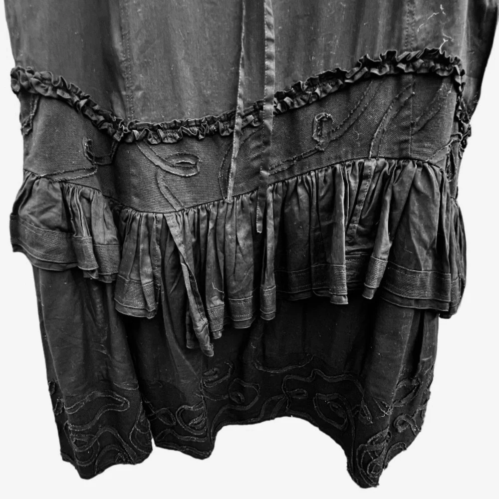 Animale by Jacques Ruc Black Full Midi Skirt Lagenlook Tiered Ruffle Embroidery - Picture 4 of 10